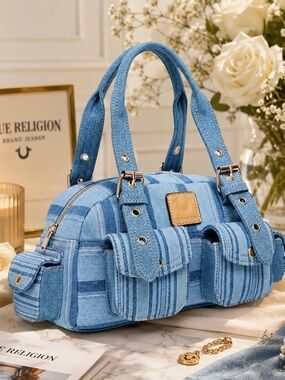 True Religion Light Blue Striped Denim Handbag – New With Tags